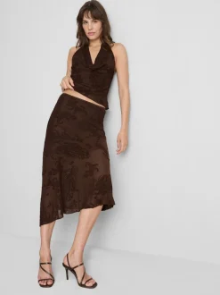 Asymmetrischer Netzstoff-Midirock mit Paisleymuster