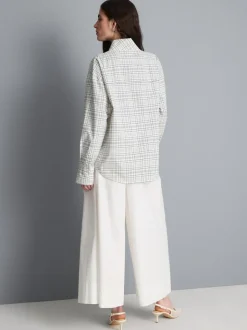 Baumwoll-Bluse mit hohem Kragen und Karomuster