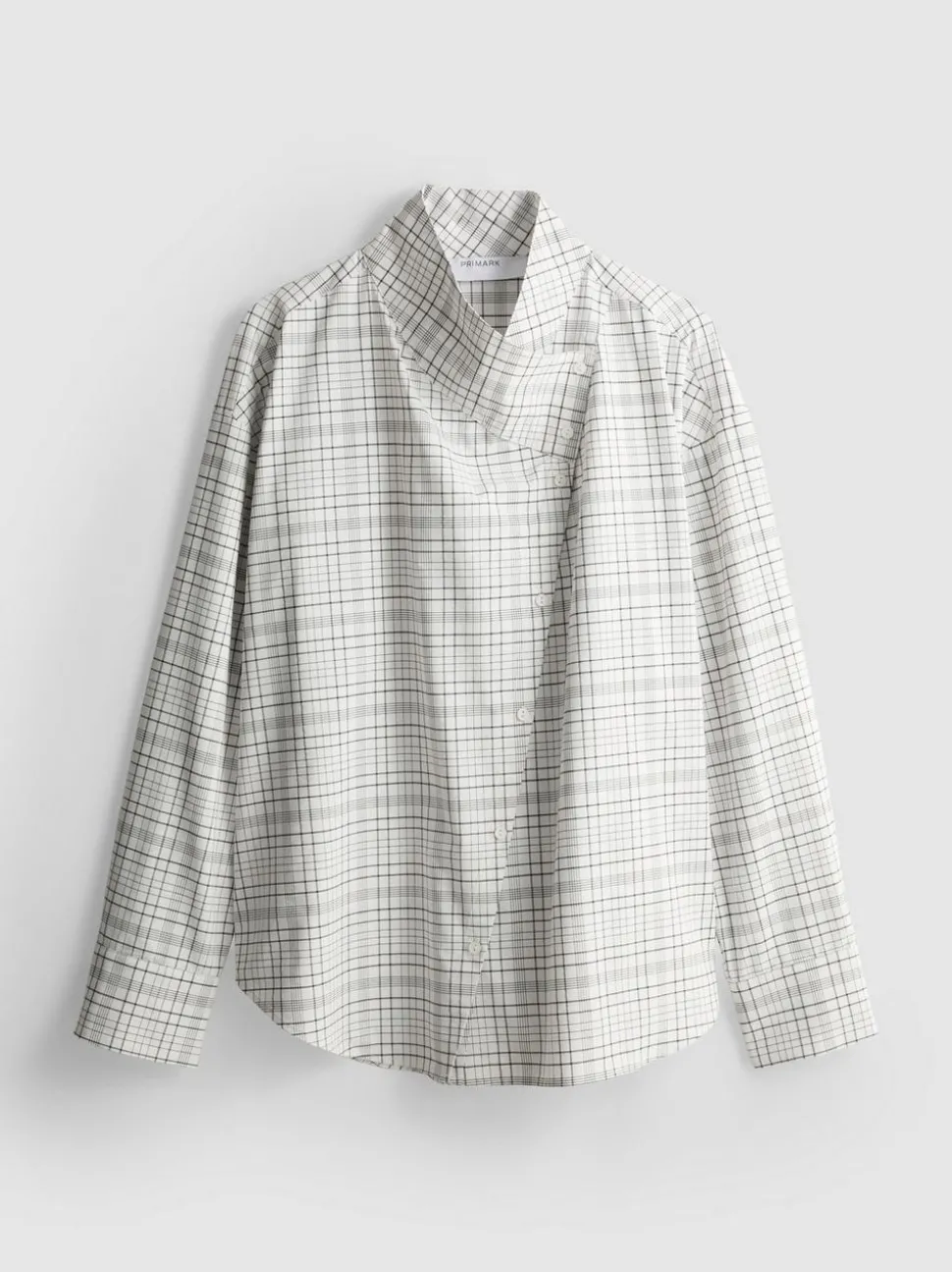 Baumwoll-Bluse mit hohem Kragen und Karomuster