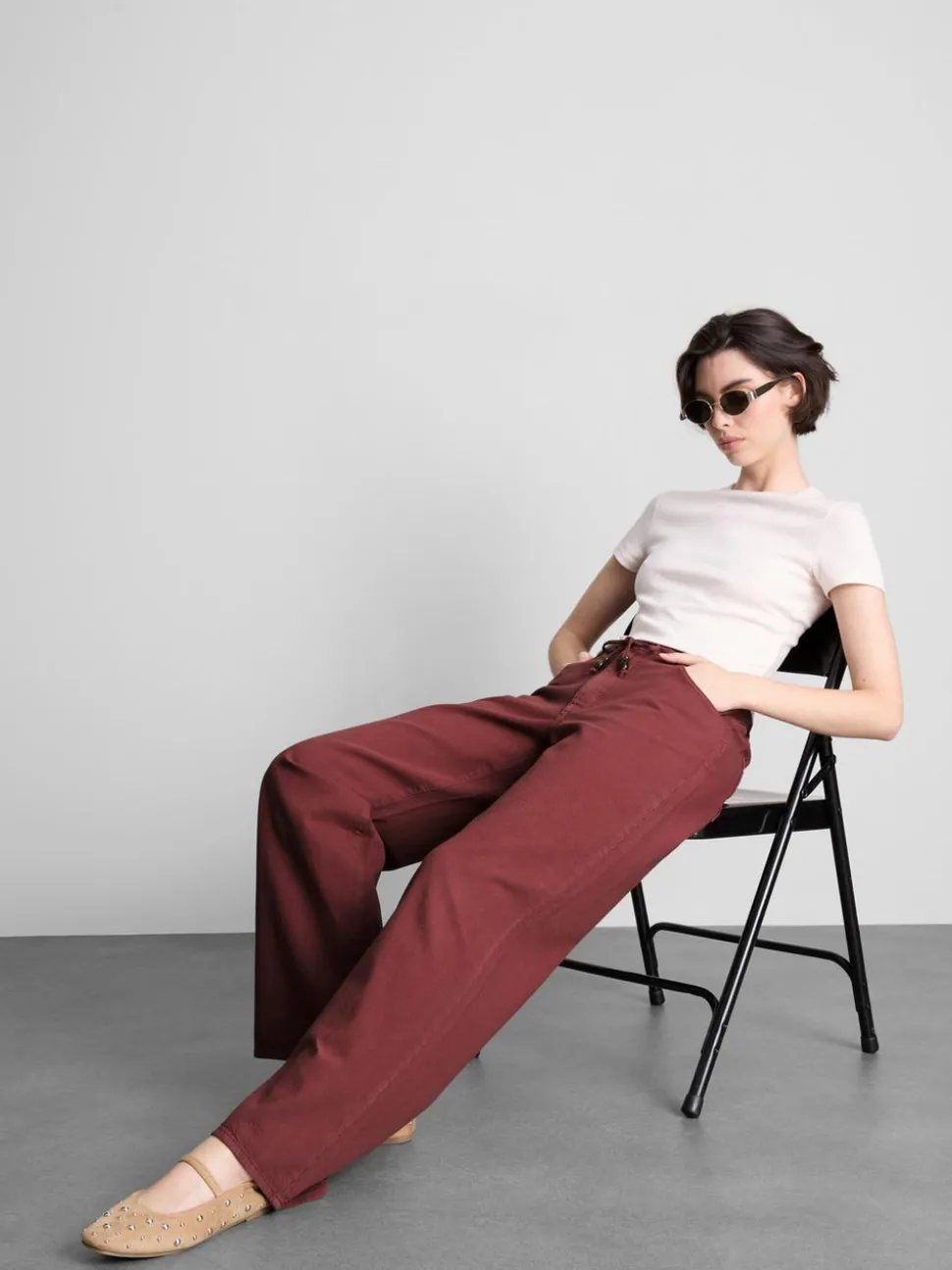 Baumwoll-Hose mit geradem Bein und Perlendetail