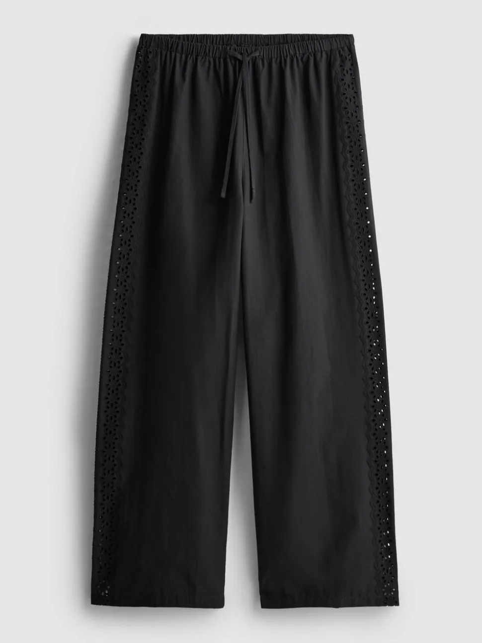 Baumwollhose mit weitem Bein und Lochstickerei