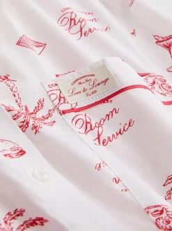 Baumwoll-Schlafanzughemd mit Room Service-Print