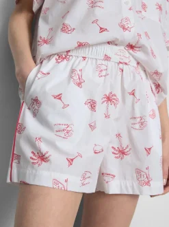 Baumwoll-Schlafshorts mit Room Service-Print