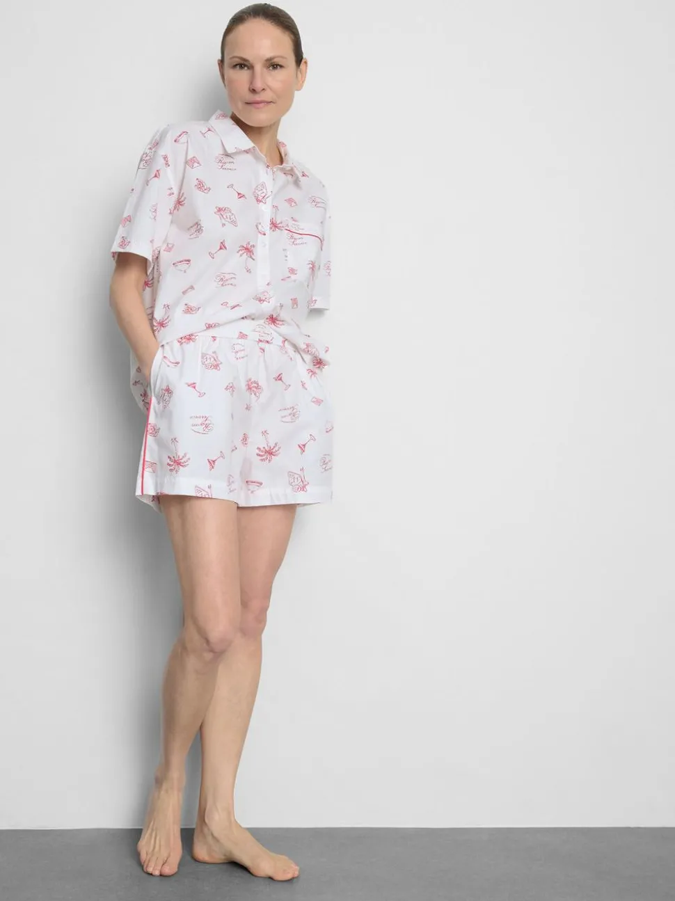 Baumwoll-Schlafshorts mit Room Service-Print