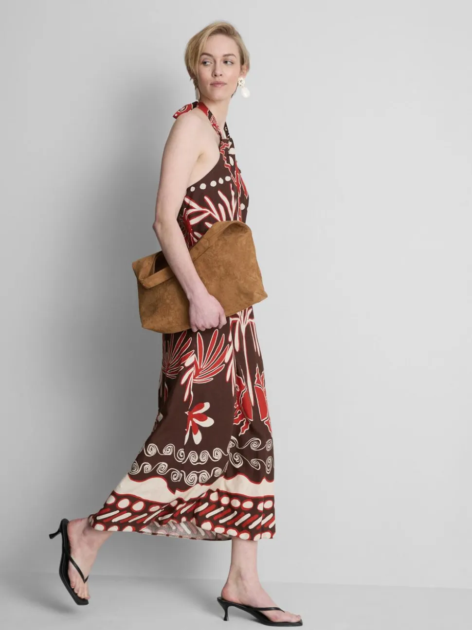 Bedrucktes „The Edit“ Neckholder-Midikleid aus Leinengemisch