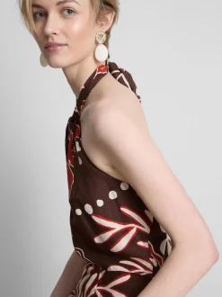 Bedrucktes „The Edit“ Neckholder-Midikleid aus Leinengemisch