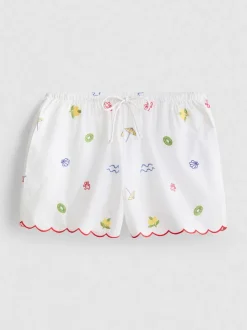 Bestickte „Love To Lounge“ Schlafanzugshorts aus Baumwolle