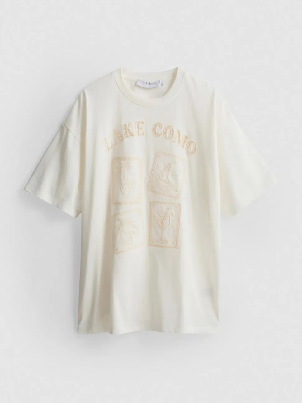 Besticktes T-Shirt im Oversized-Look mit „Lake Como“ Schriftzug