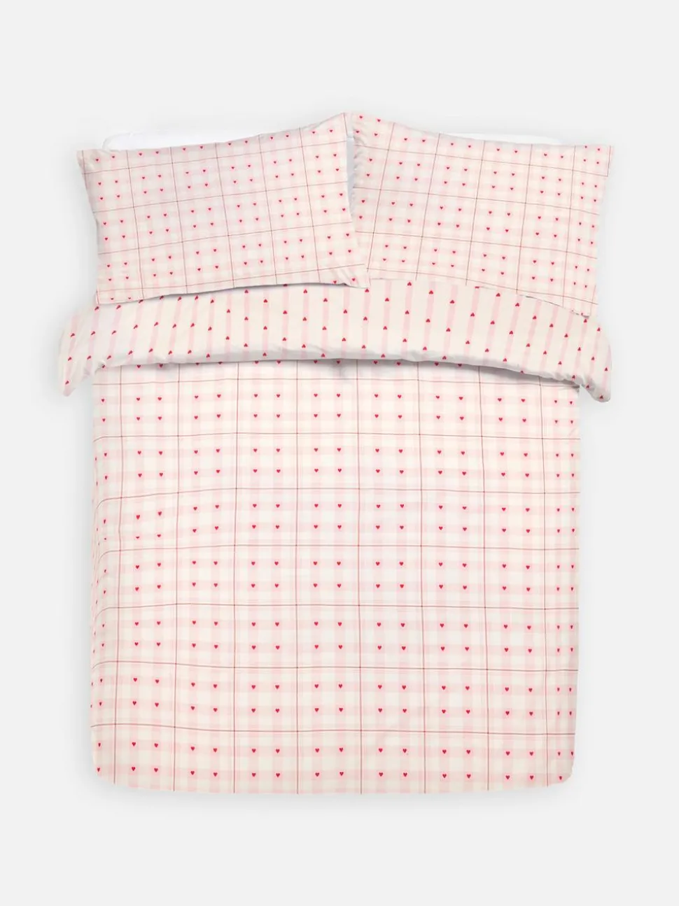 Bettwäsche mit Schottenkaro- und Herzmuster, Doppelbett