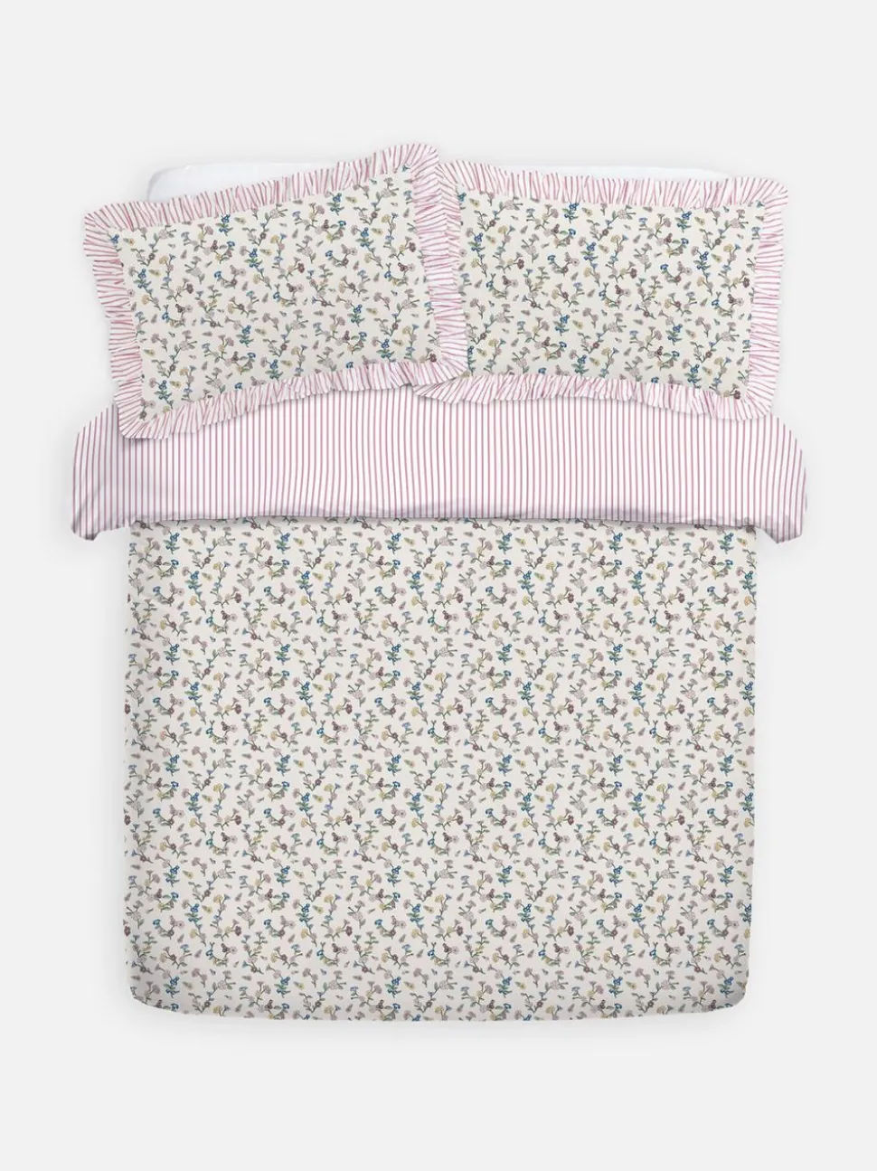 Bettwäscheset mit hohem Baumwollanteil mit Blumenmuster und Streifen, Super-Kingsize
