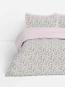 Bettwäscheset mit hohem Baumwollanteil mit Blumenmuster und Streifen, Super-Kingsize