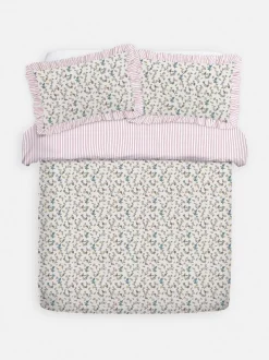 Bettwäscheset mit hohem Baumwollanteil mit Blumenmuster und Streifen