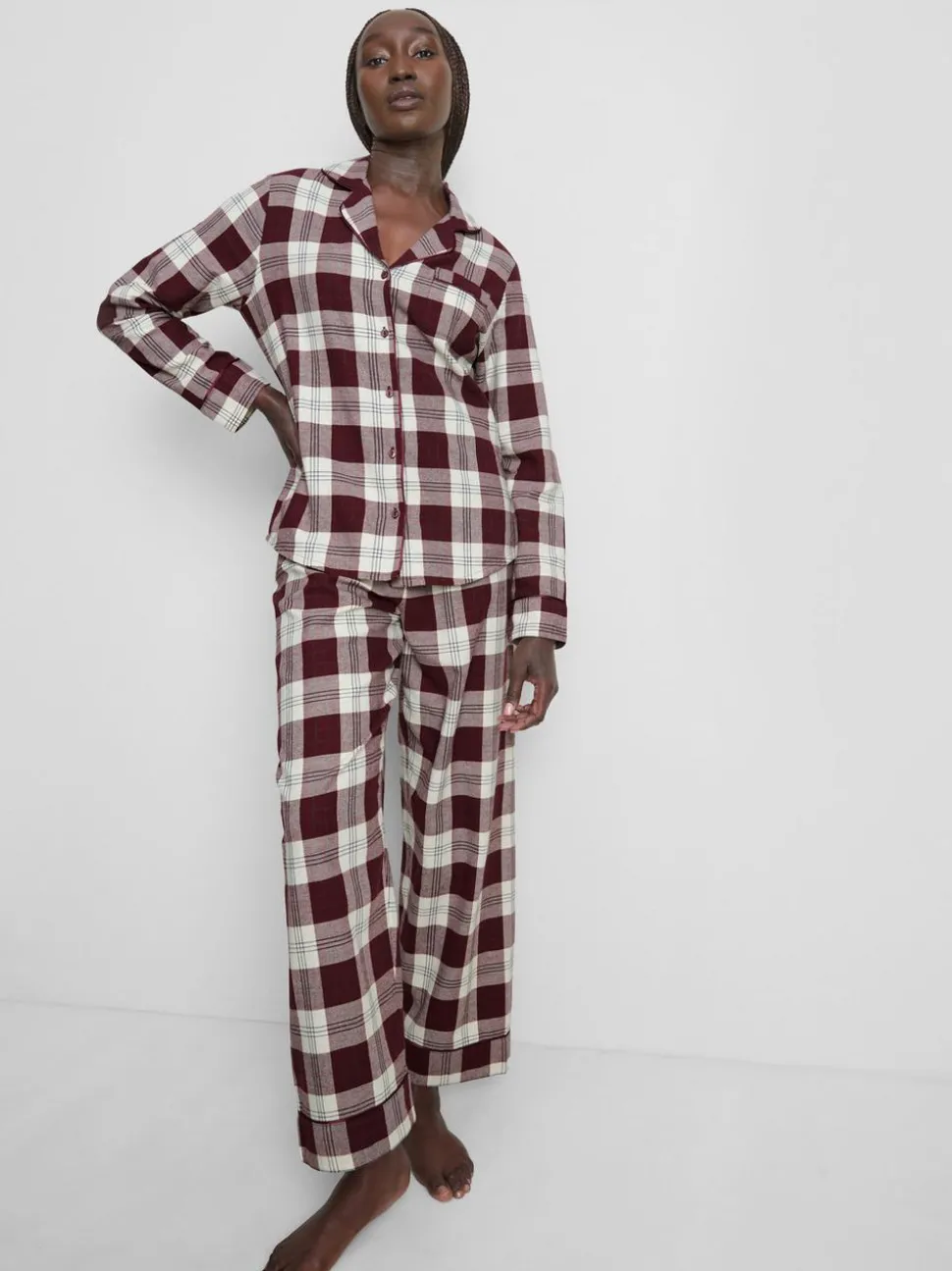 Boyfriend-Schlafanzug aus reinem Baumwoll-Flanell