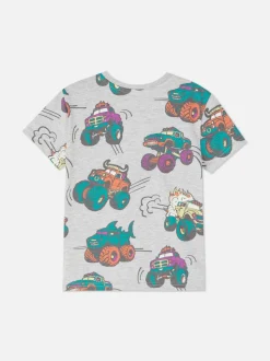 Buntes, kurzärmeliges T-Shirt mit Hai-Muster
