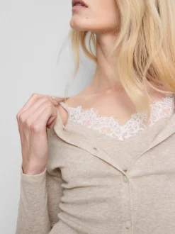 „By Coleen“ Cardigan aus Baumwollmischung mit Spitzenbesatz
