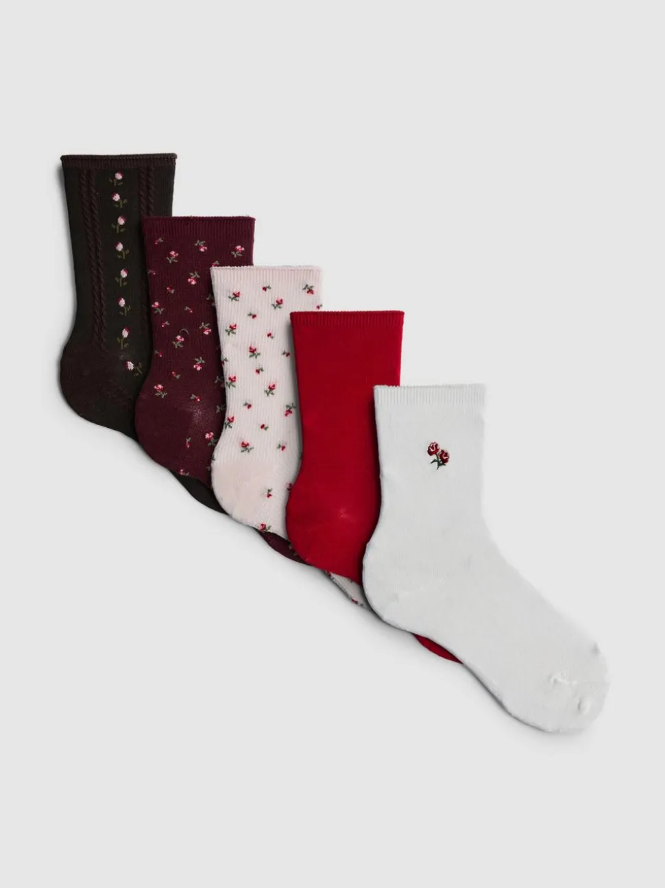 Crew-Socken mit hohem Baumwollanteil und Blumenmuster, 5er-Pack