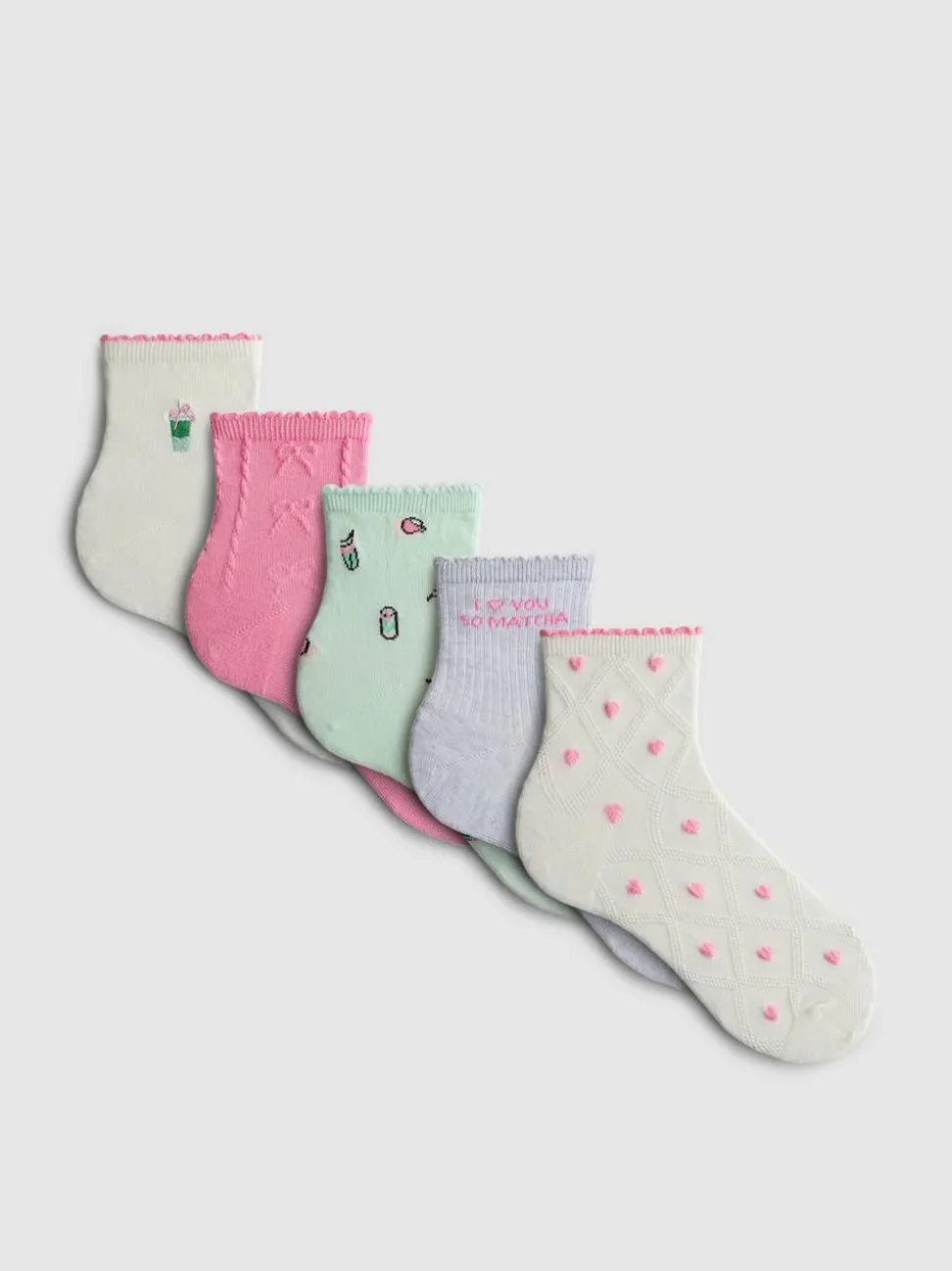 Crew-Socken mit Matcha-Designs, 5er-Pack