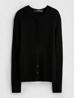 Ein gerippter Cardigan mit Rundhalsausschnitt