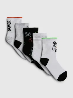 Gemusterte Gaming-Söckchen, 5er-Pack