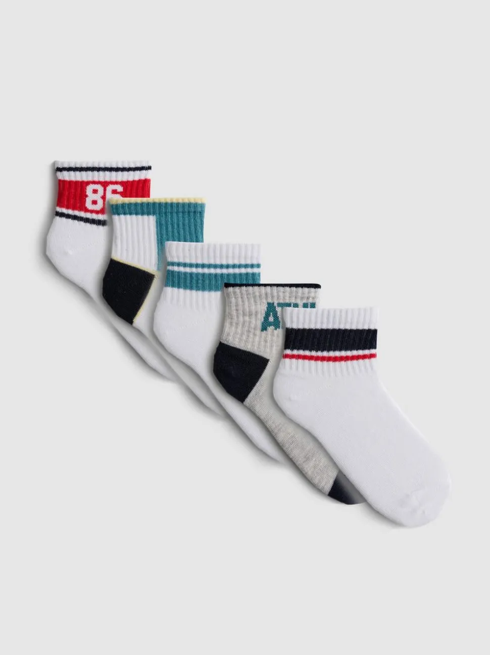 Gemusterte Socken im College-Stil, 5er-Pack