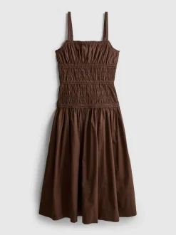 Gerafftes Baumwoll-Midikleid mit Karree-Ausschnitt