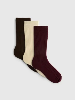 Gerippte Crew-Socken mit hohem Baumwollanteil, 3er-Pack