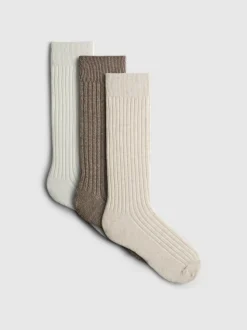 Gerippte Crew-Socken mit hohem Baumwollanteil, 3er-Pack