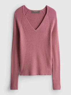 Gerippter Pullover mit V-Ausschnitt