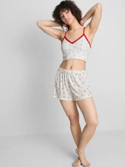Gerippte Schlafanzugshorts mit Print
