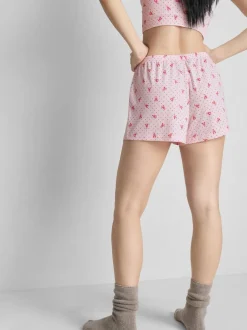 Gerippte Schlafanzugshorts mit Print