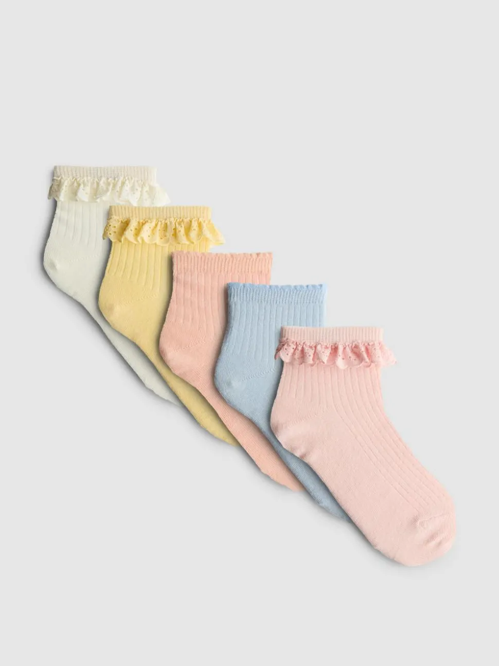 Gerippte Socken in Viertellänge mit Rüschenbündchen, 5er-Pack
