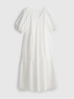 Gesmoktes Midikleid aus Baumwoll-Seersucker