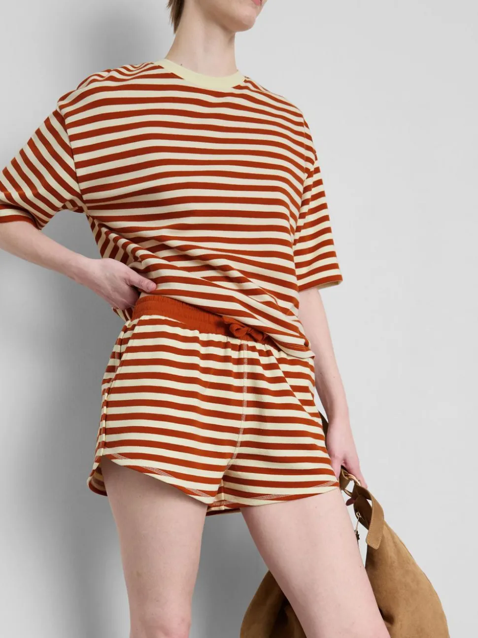 Gestreifte Jerseyshorts mit hohem Baumwollanteil