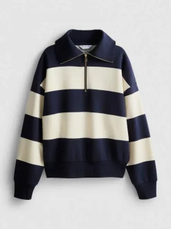 Gestreiftes „By Coleen“ Sweatshirt mit halbem Reißverschluss