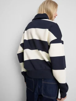 Gestreiftes „By Coleen“ Sweatshirt mit halbem Reißverschluss