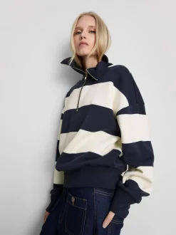 Gestreiftes „By Coleen“ Sweatshirt mit halbem Reißverschluss