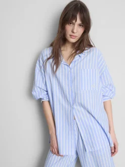 Gestreiftes Oxford-Schlafanzugshirt aus Baumwolle