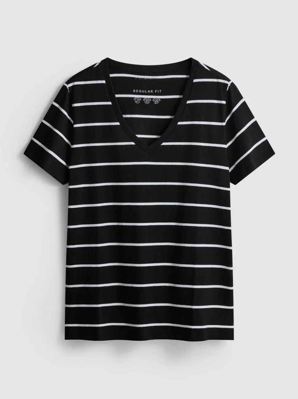 Gestreiftes T-Shirt aus reiner Baumwolle mit V-Ausschnitt