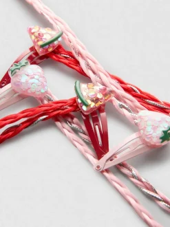 Haarspangen mit Zöpfen und Fruchtmotiven, 4er-Pack