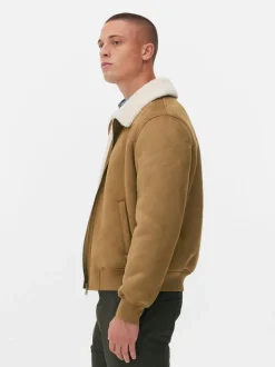 Jacke in Wildleder-Optik mit Borg-Kragen