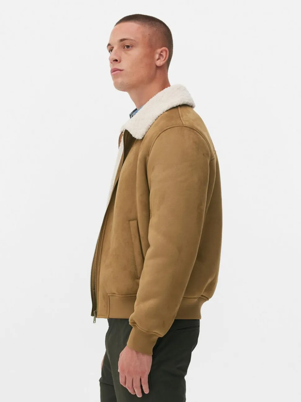 Jacke in Wildleder-Optik mit Borg-Kragen