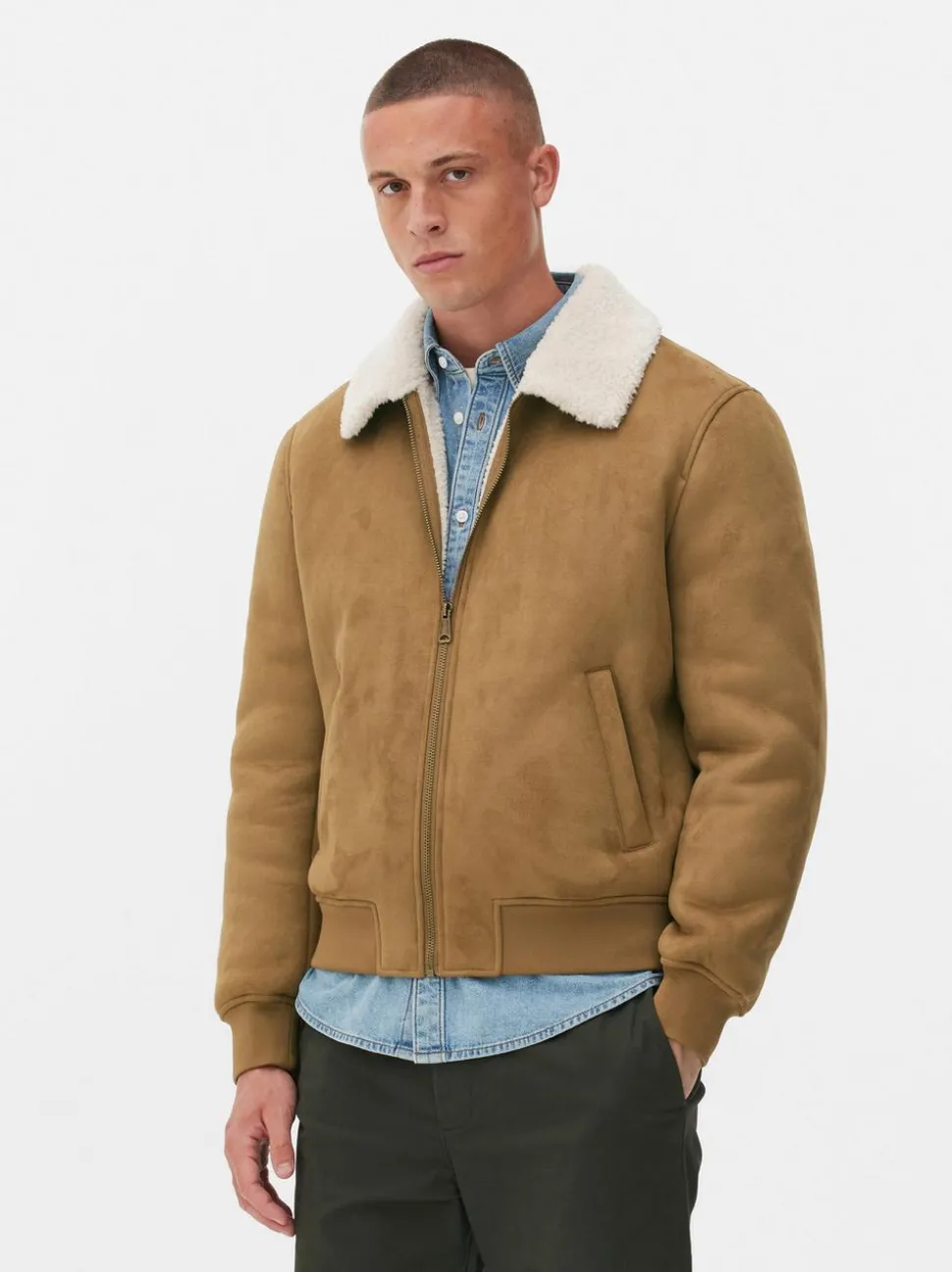 Jacke in Wildleder-Optik mit Borg-Kragen