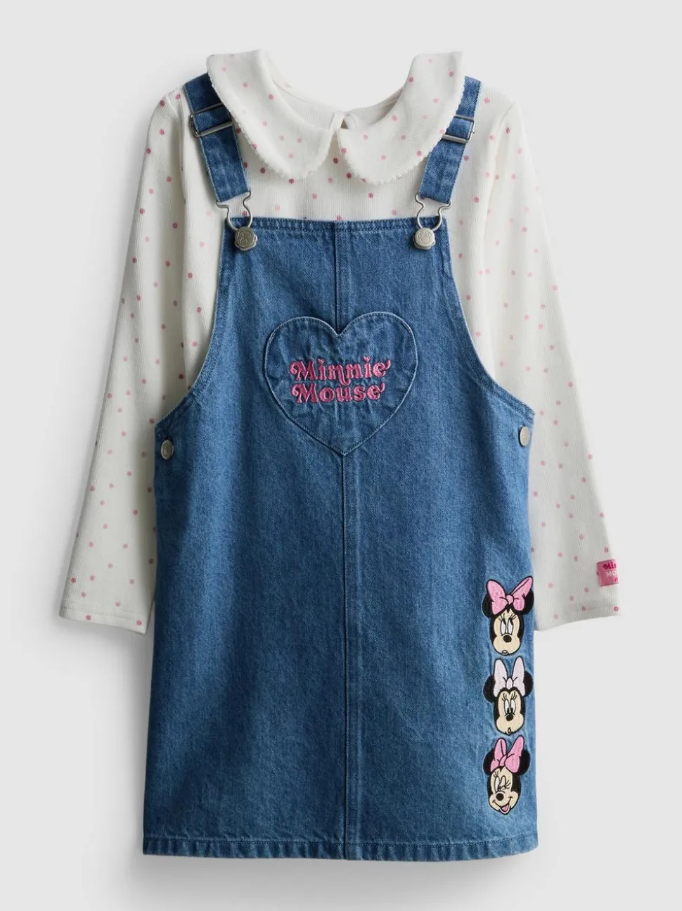 1–9 Jahre | „Disney Minnie Maus“ Top mit Kragen und Jeans-Latzkleid