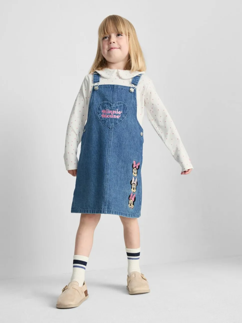 1–9 Jahre | „Disney Minnie Maus“ Top mit Kragen und Jeans-Latzkleid