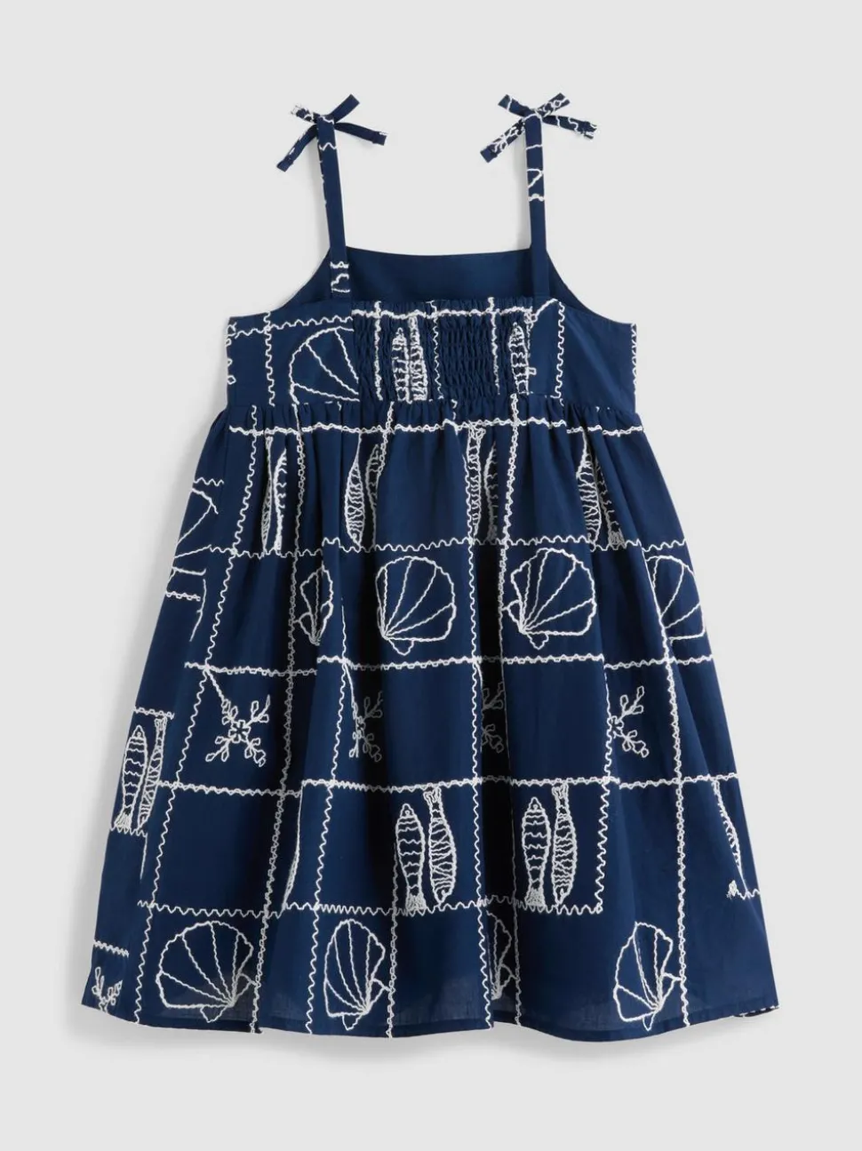 1,5–9 Jahre | Gesmoktes Kleid mit Spaghettiträgern und Stickerei