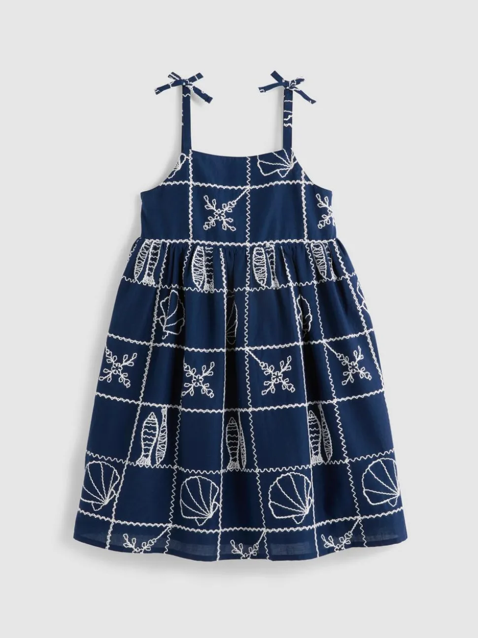 1,5–9 Jahre | Gesmoktes Kleid mit Spaghettiträgern und Stickerei