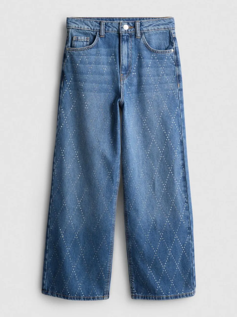 7–15 Jahre | Jeans aus reiner Baumwolle mit weitem Bein und Strassbesatz