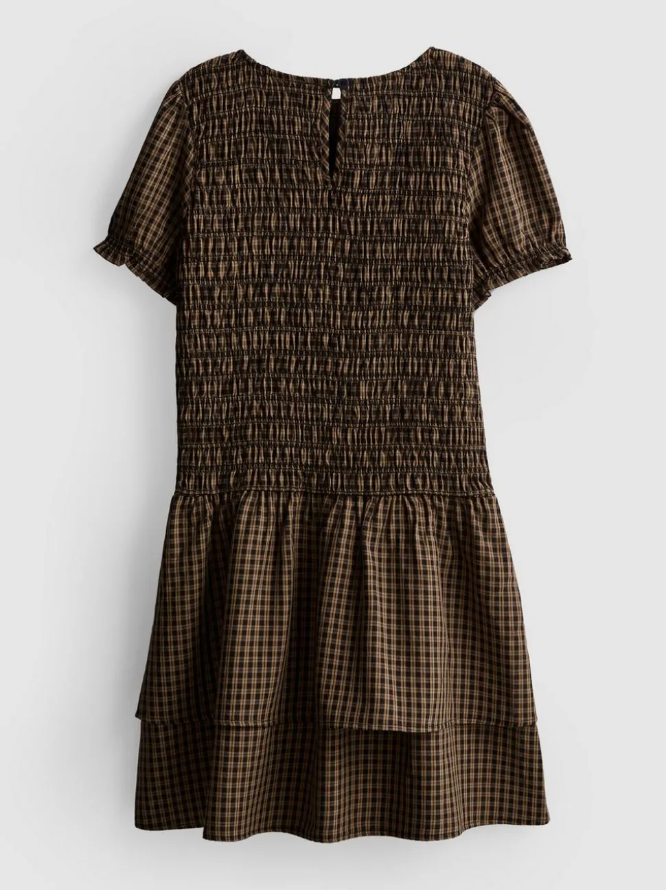 7–15 Jahre | Kariertes, gesmoktes Kleid mit Raffung