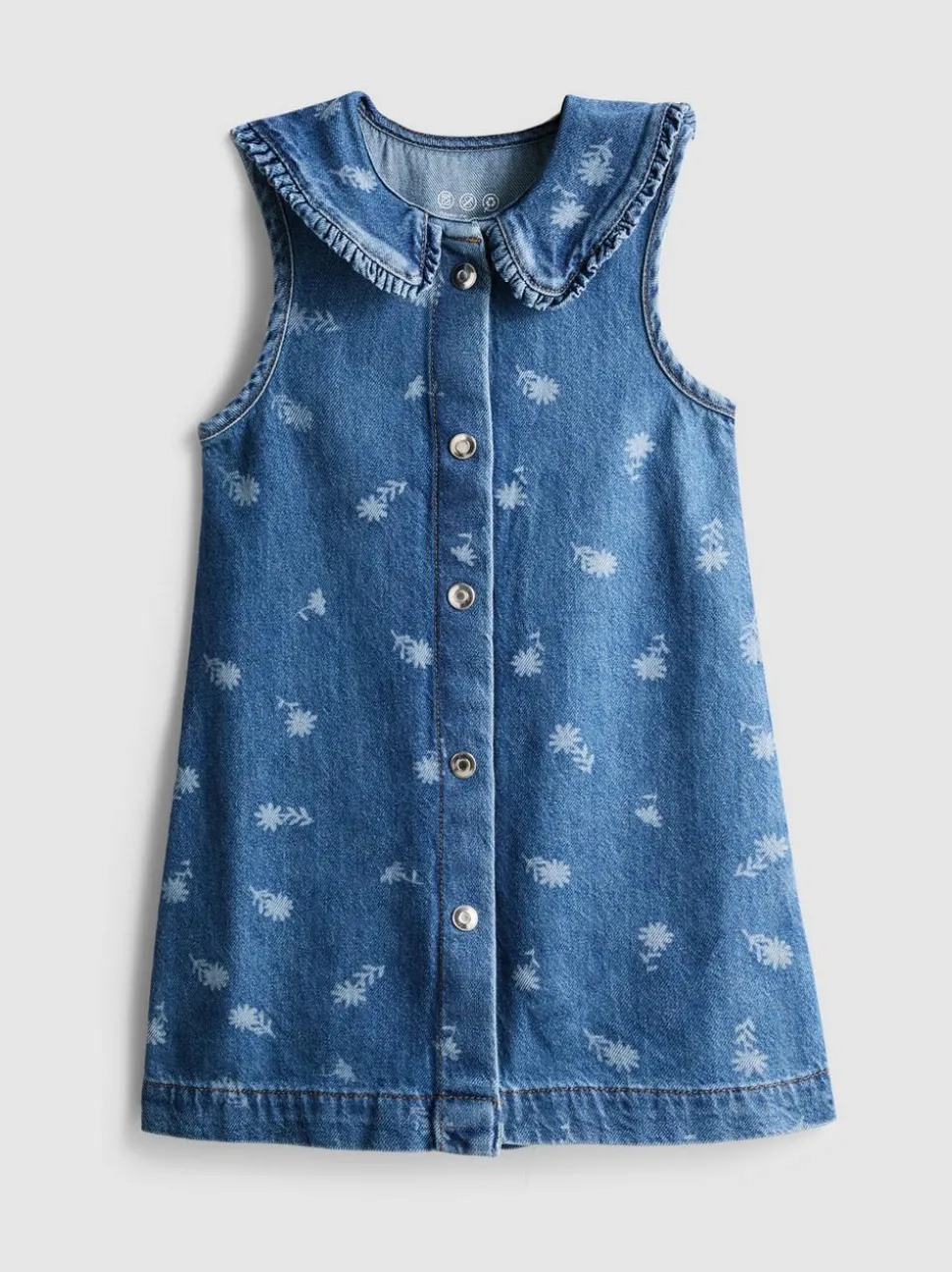 1,5–8 Jahre | Ärmelloses Jeanskleid mit Blumenmuster und Kragen