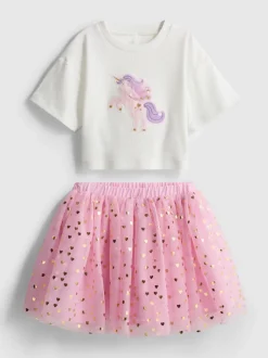 1,5–8 Jahre | T-Shirt mit Einhorn-Grafik und Tutu-Rock im Set